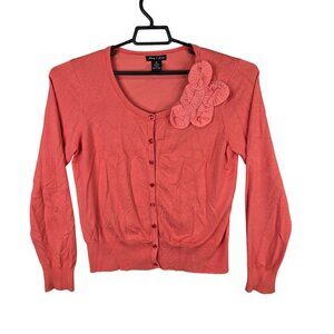 Womens Audrey & Grace Coral Cardigan Floral Detail Button Up Silk Blend Size XL